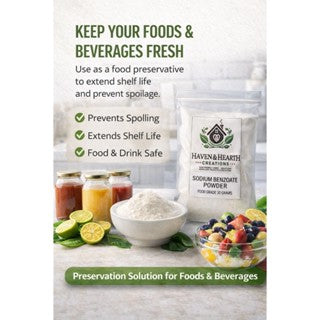 Food Grade Sodium Benzoate Powder | 100% Pure No Additives | 30g/50g/100g | Haven & Hearth Creations
