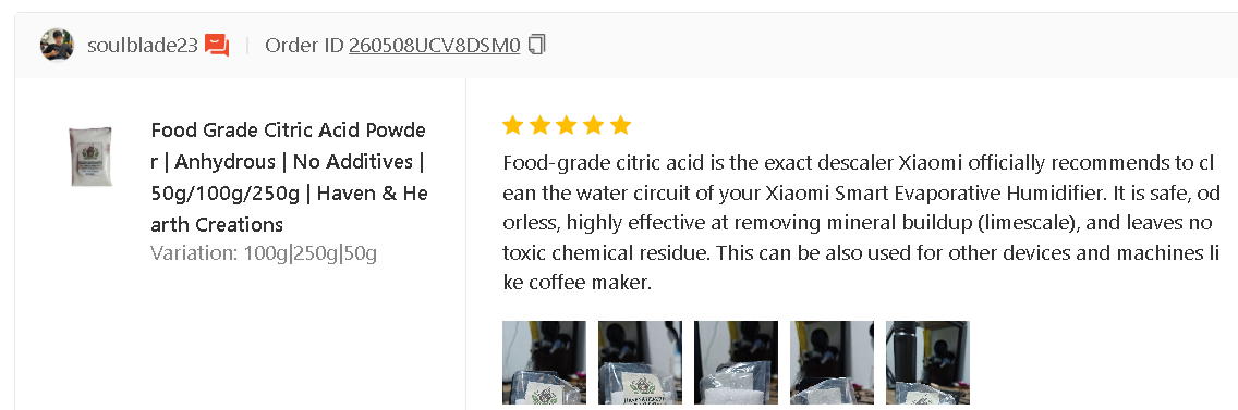 Food Grade Citric Acid Powder | 50g/100g/250g | Haven & Hearth Creations